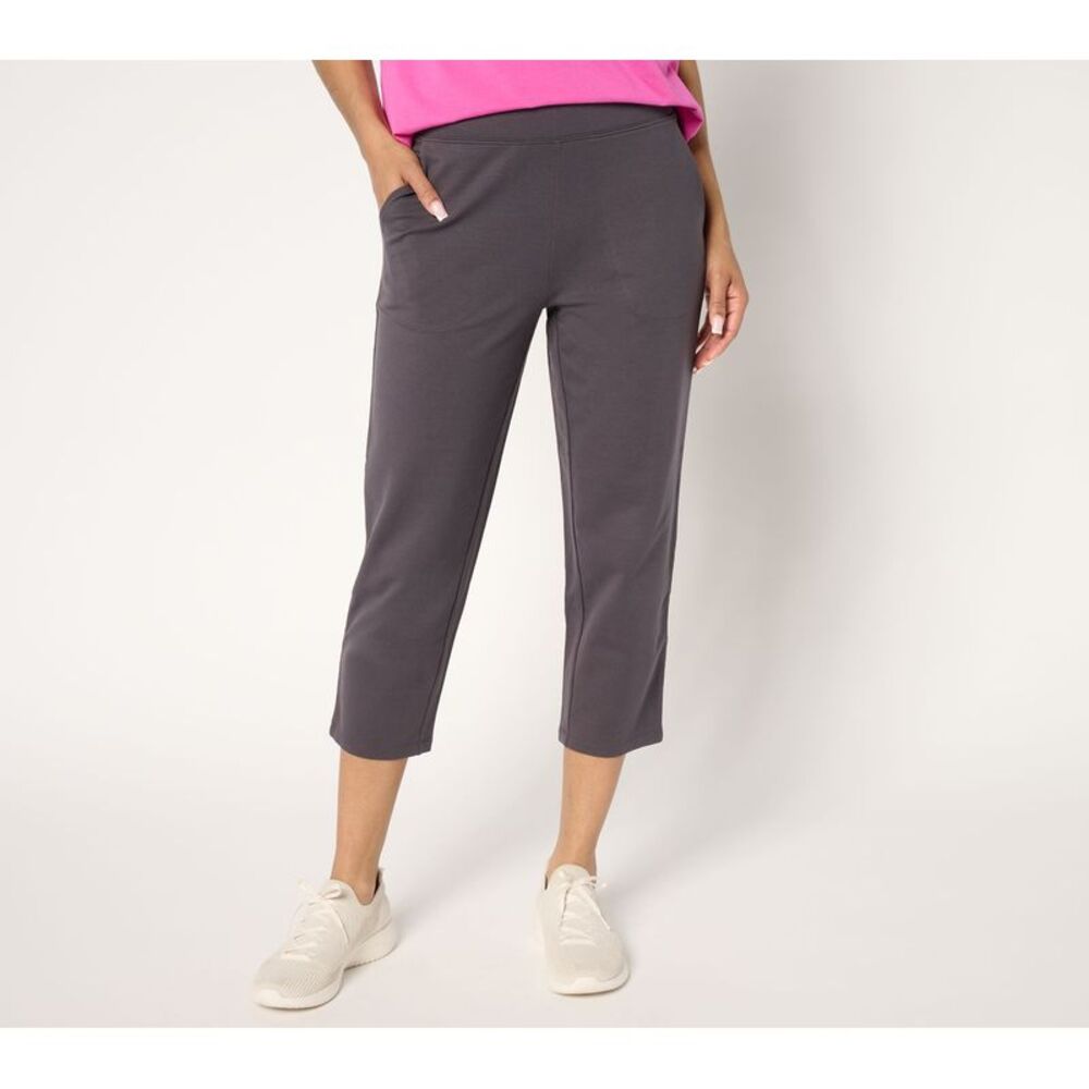 Denim & Co. Women's Petite Pants PL EasyWear French Terry Crop Pant Gray A685189